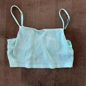 Aerie Bralette Top Ribbed Lace Cozy Sexy Blue Light Aqua S